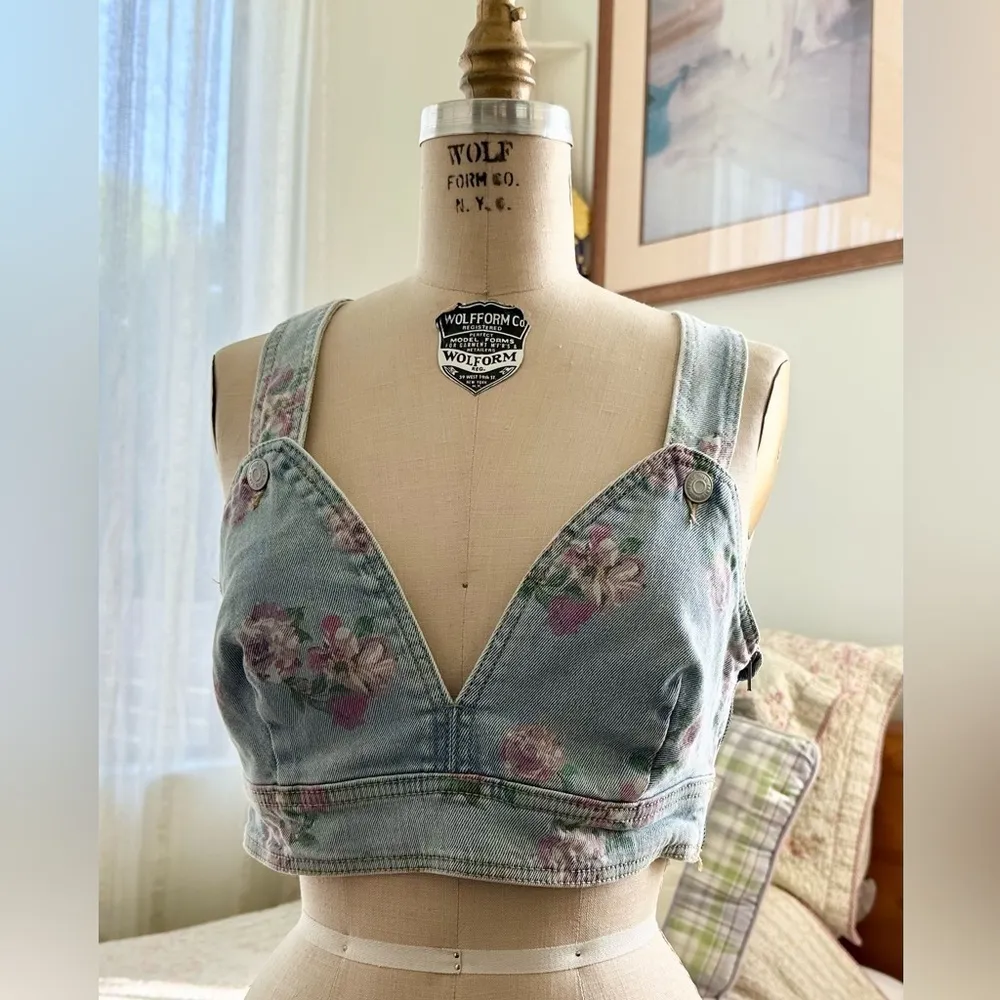 Wild Fable- Target Floral Denim Bustier Crop Top - Image 2