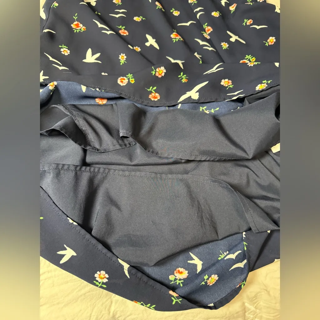 Rose & Olive Navy Bird and Floral Midi Dress Sz 10 - Image 12