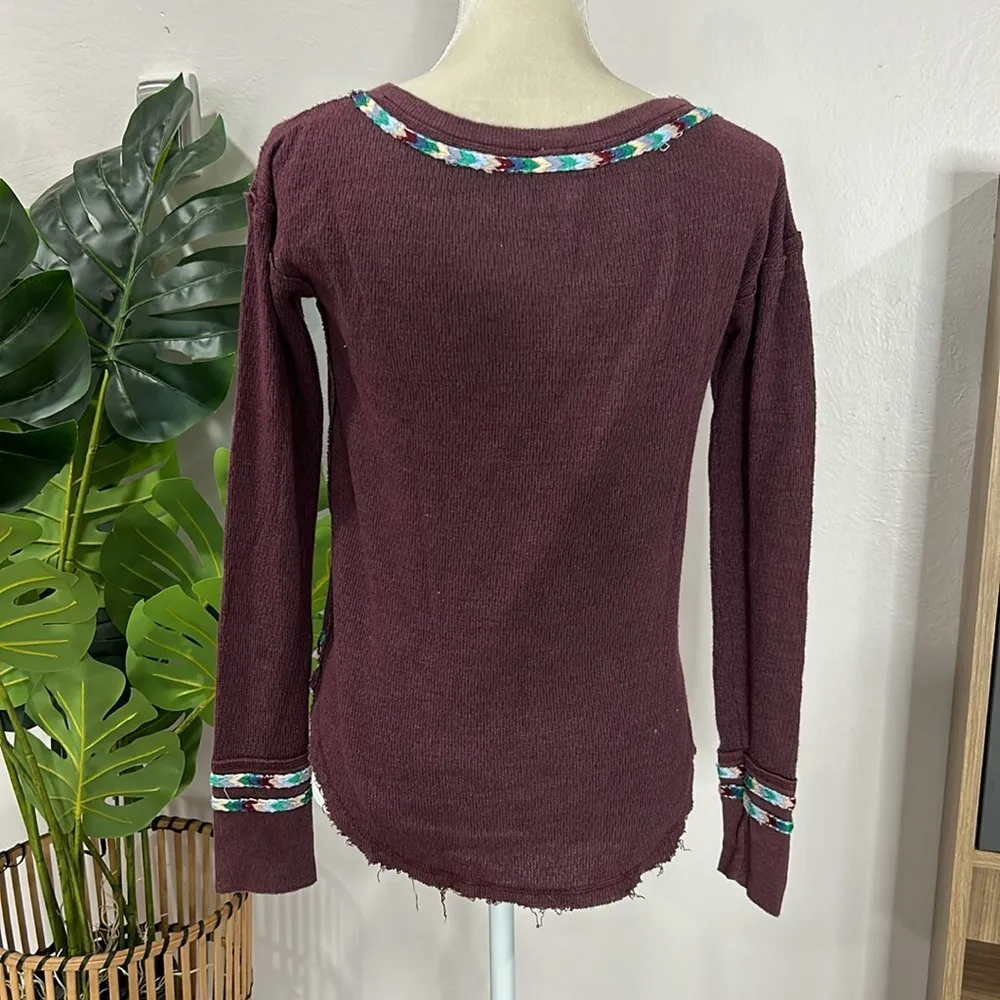 Free peoplele rainbow embroidered Henley thermal long sleeve - Image 2