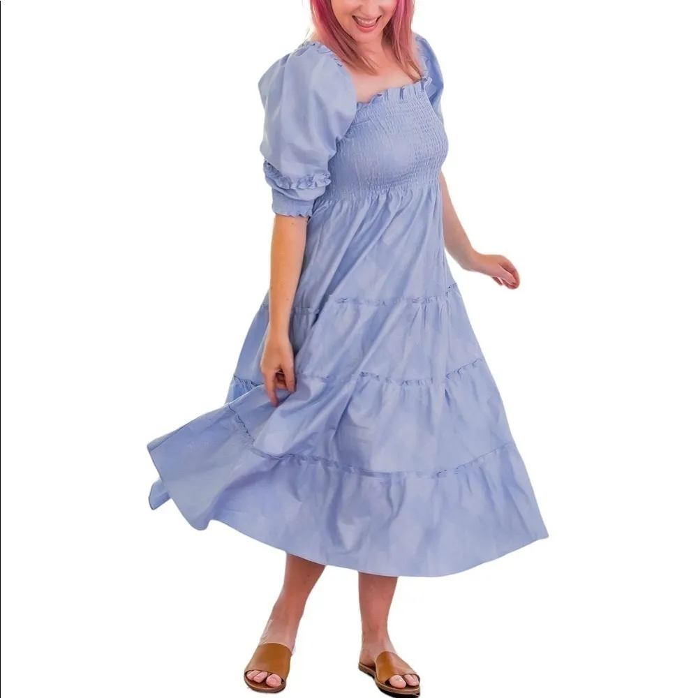 Hill House the Nesli Nap Dress in Light Blue Glitter Check - Image 12