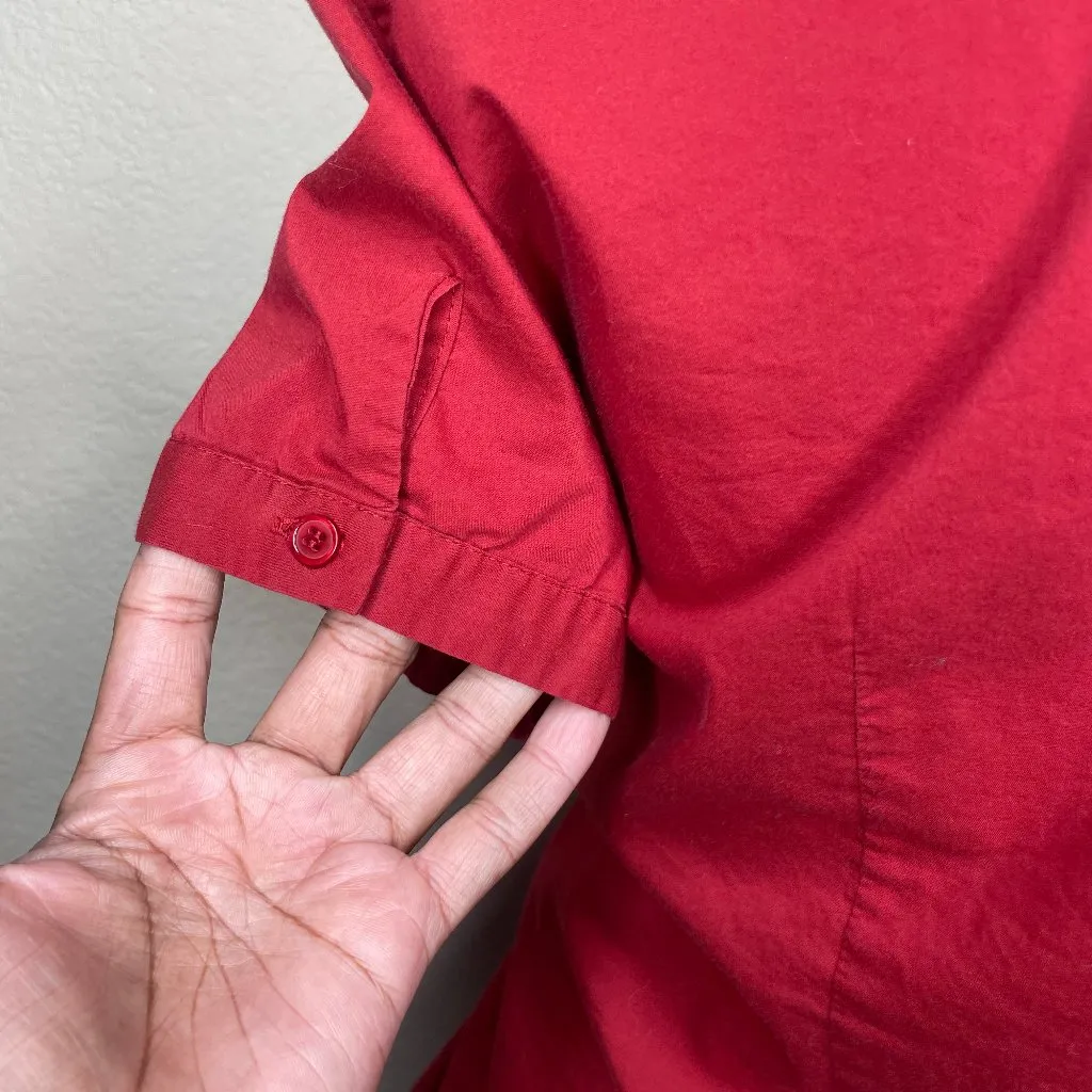 New York & Company Red Ruched Waist Button Down Shirt Size 18 - Image 5