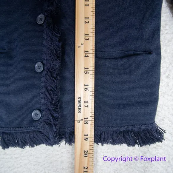 Ann Taylor Fringe Detail sweater‎ cardigan in navy blue, size XXSP - Image 3