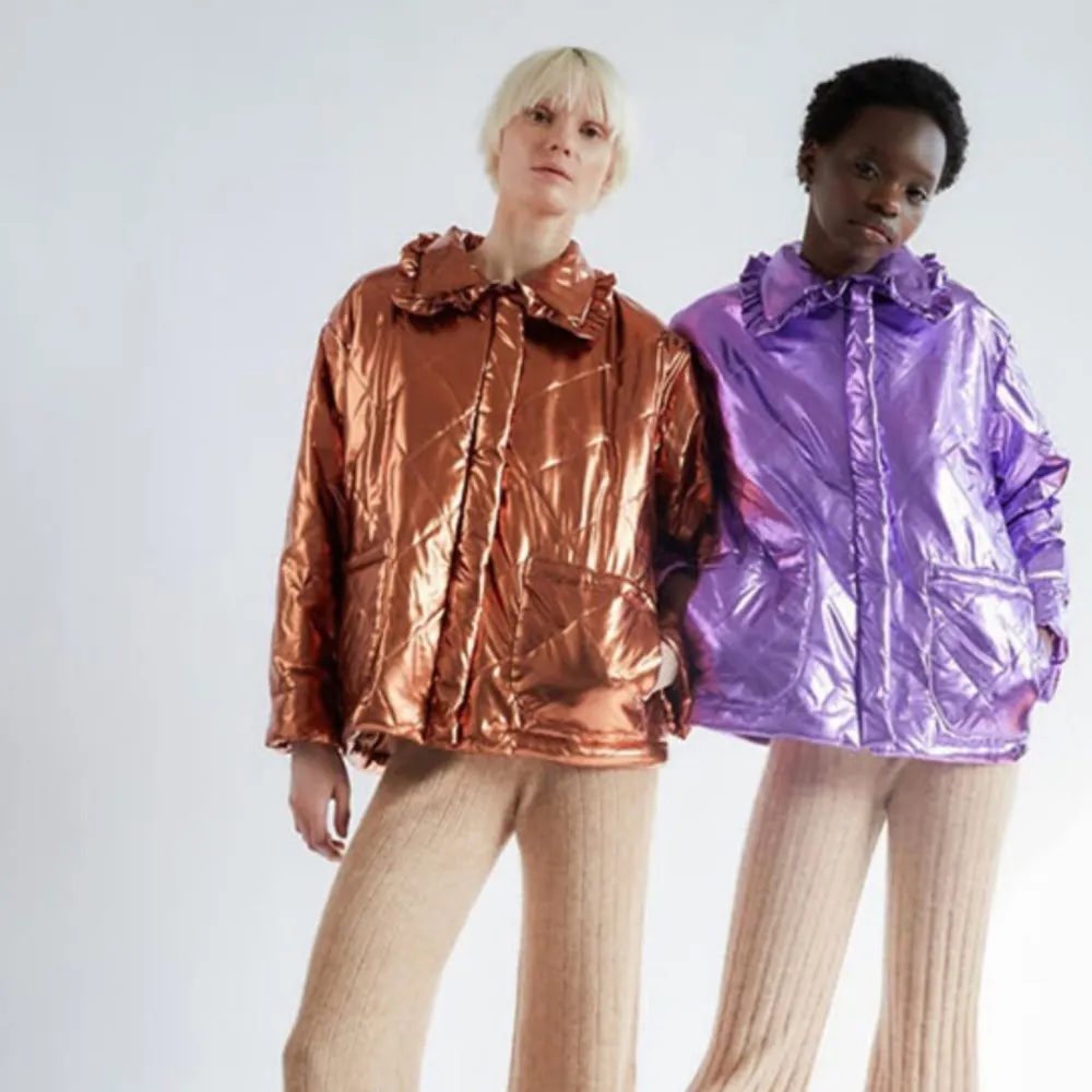 NWT Tach Geo Quilted Puffer Coat Metallic Bronze Copper Jacket Cottagecore sz L Gold Size L - Image 4