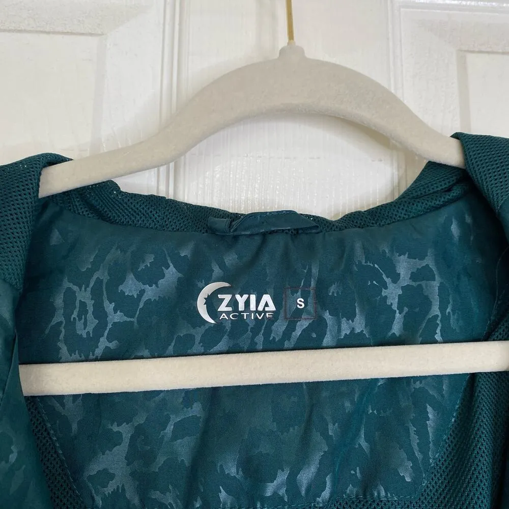 ZYIA ACTIVE Jade Bomber Jacket Green Leopard Animal Print Size Small Athletic - Image 5