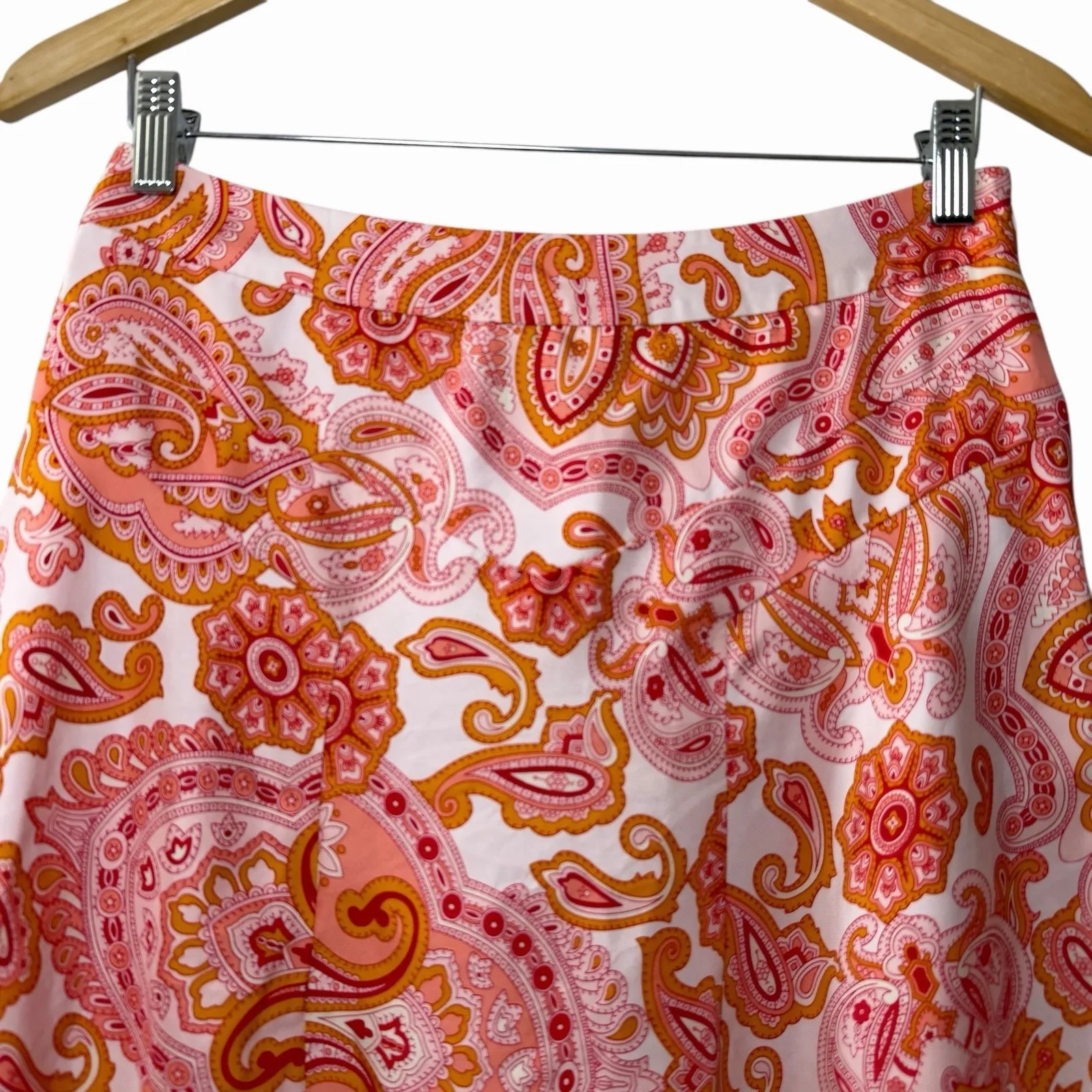 Banana Republic 100% Silk Paisley A-Line Mini Skirt Pink Orange Lined Size 2 - Image 12