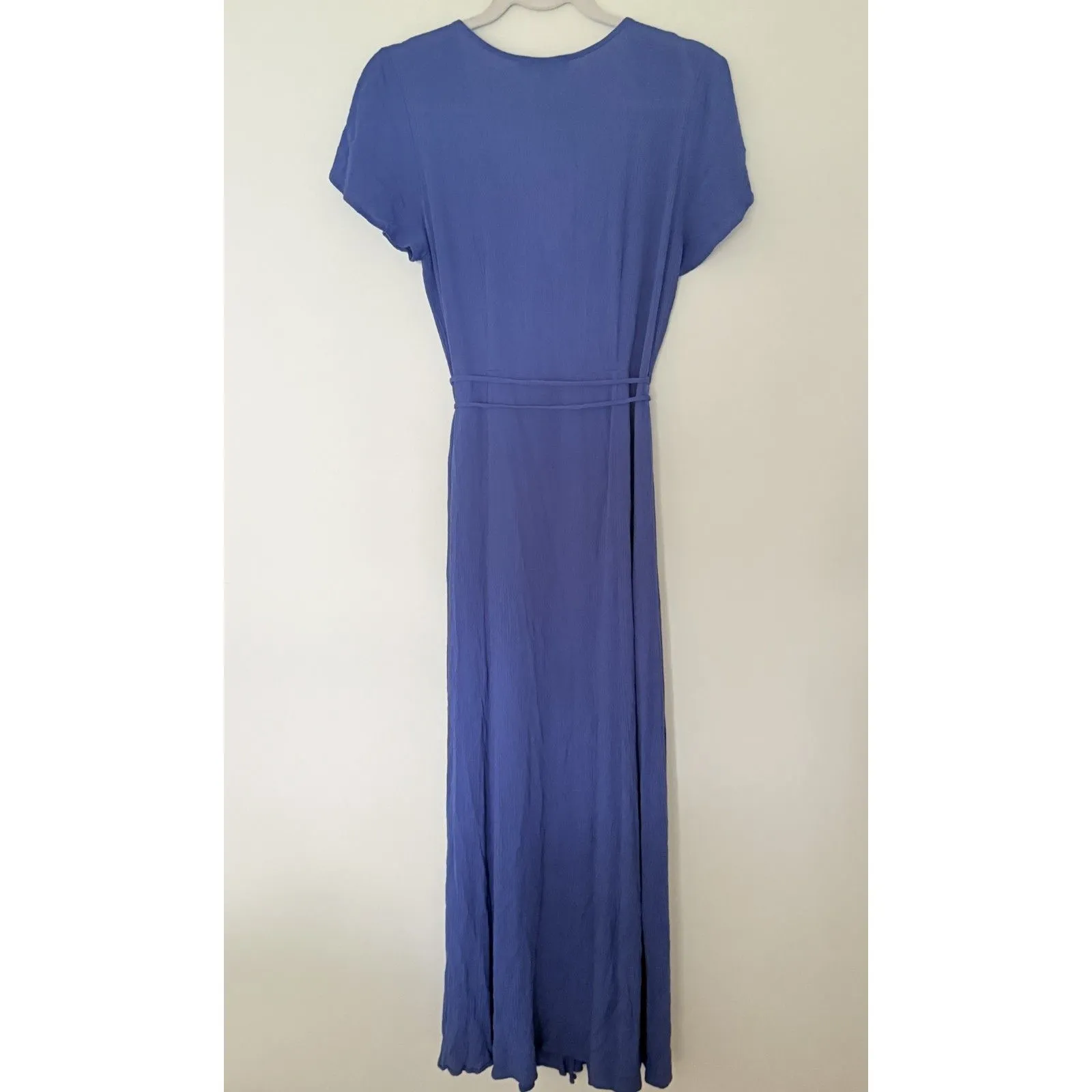 Lulus Heart of Marigold Denim Blue Wrap Flutter Sleeve Travel Maxi Dress Sz S - Image 3