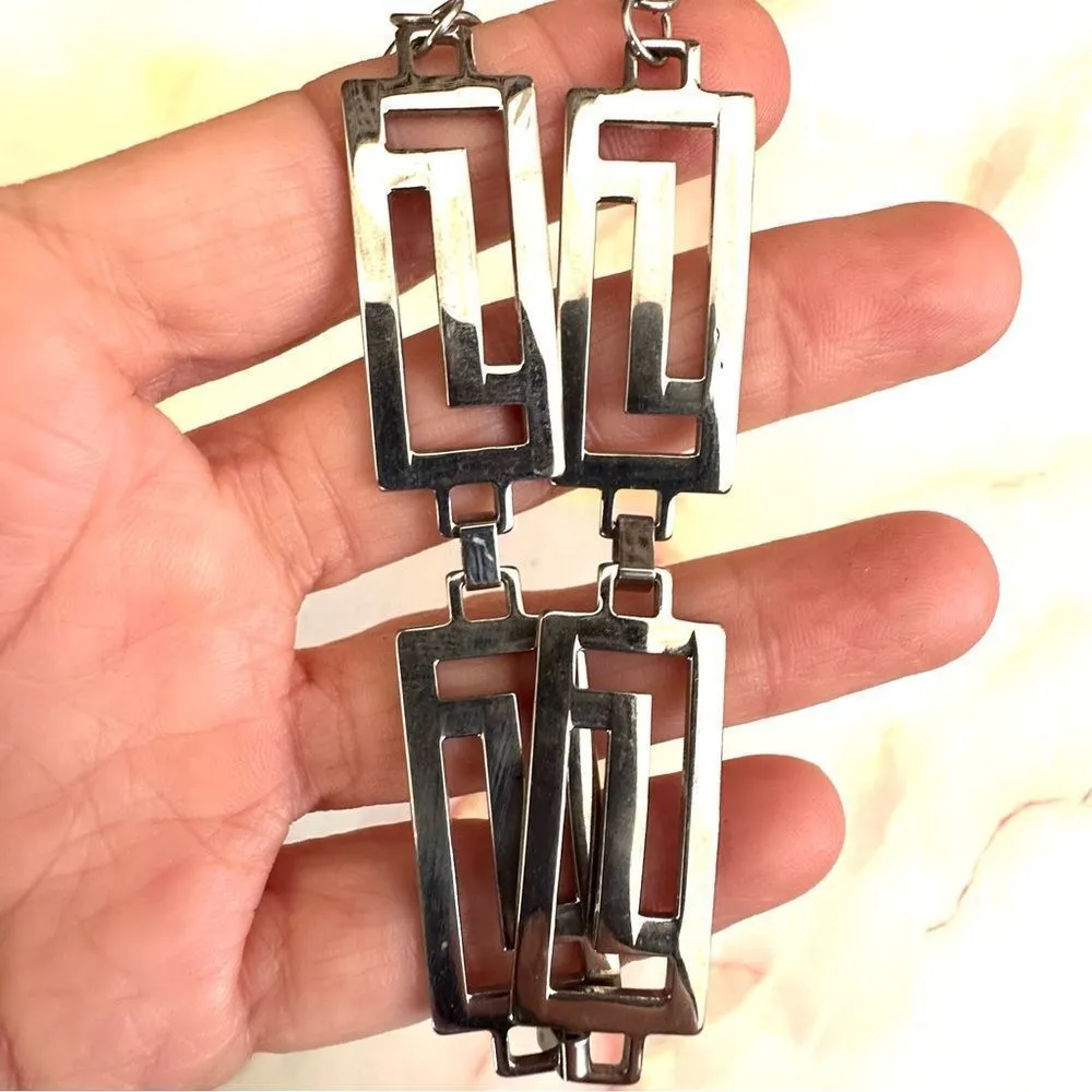 Stainless steel silver tone Greek key design bracelet - Image 2