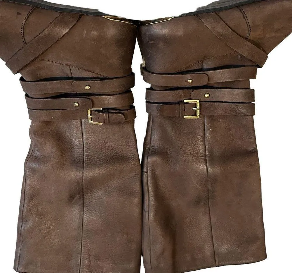 Steve Madden Albany Brown Leather Belted Riding Boots - Image 10