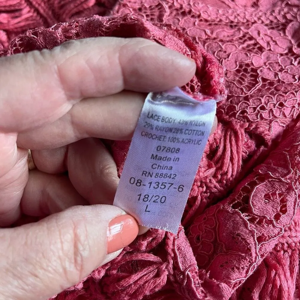 Roman’s size L crocheted coastal beach boho festival tunic travel cruise Orange Size L - Image 6