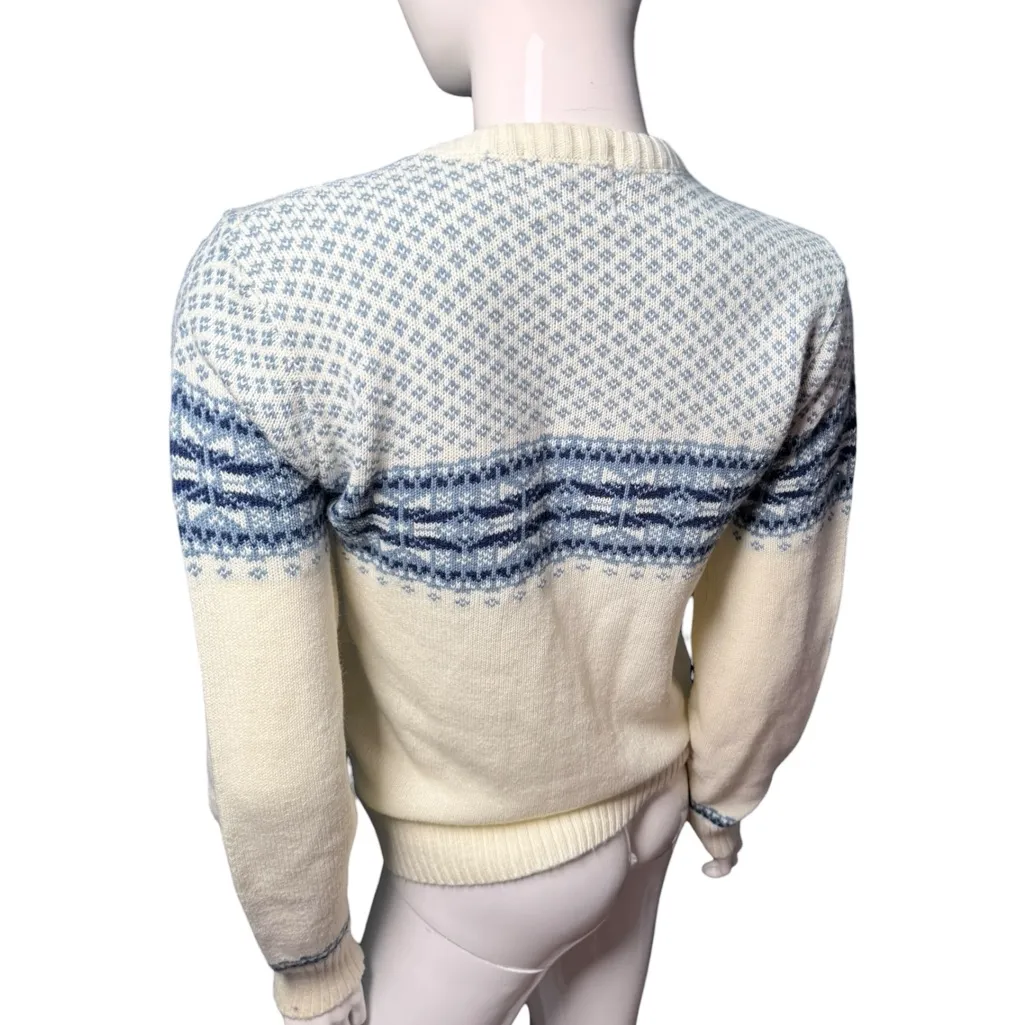 Vintage Sigalla Blue Cream acrylic crew neck fair isle Patterned Sweater M Size M - Image 3