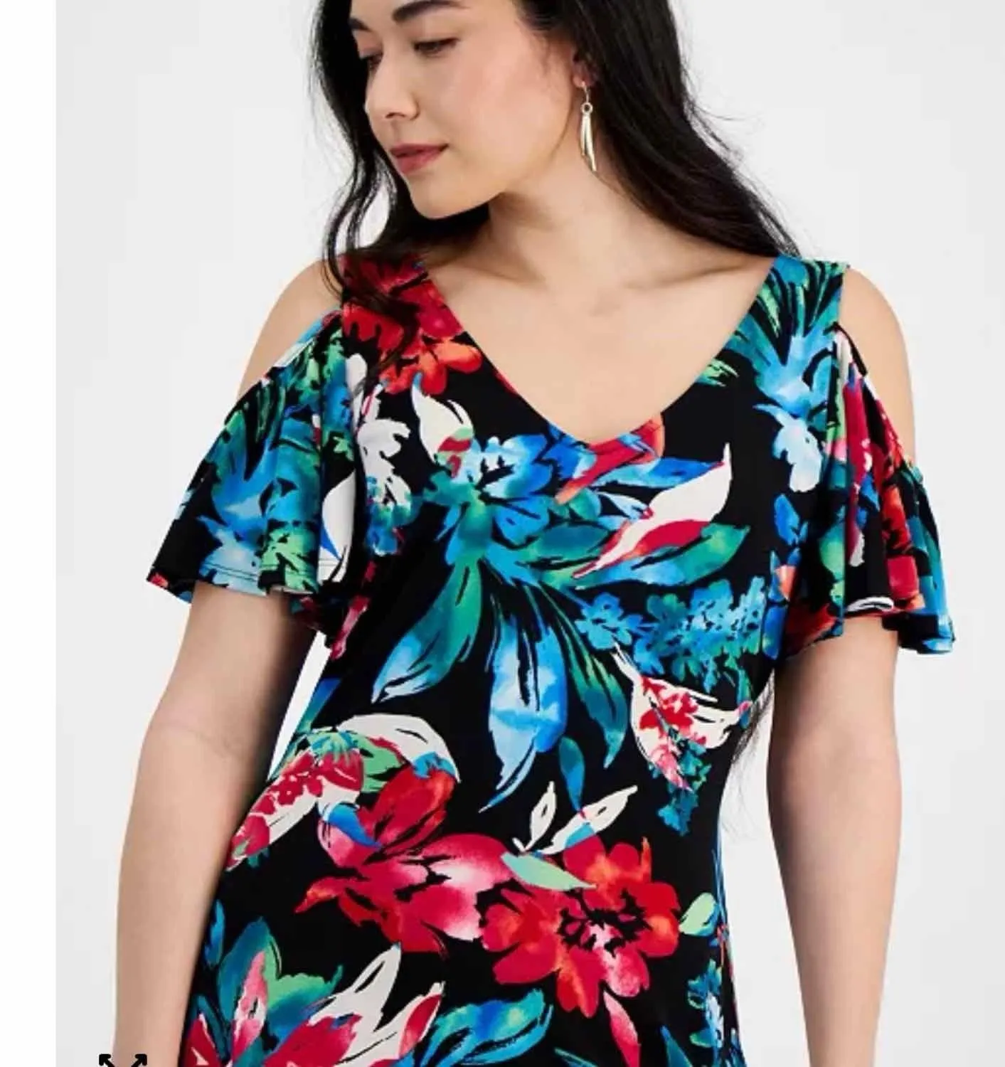 Connected Petite Dark Floral Tropical Cold-Shoulder Maxi Dress Size 6 Petite - Image 10