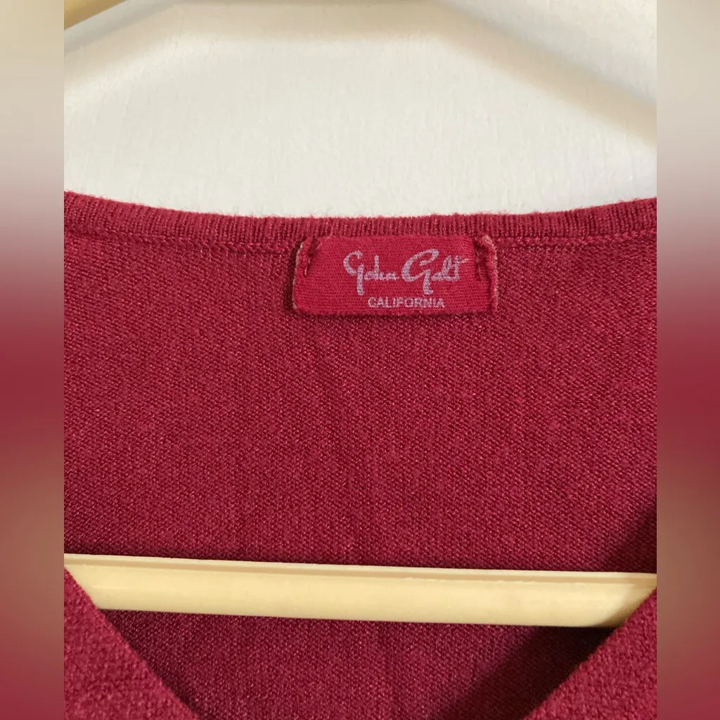 🌞John Galt Brandy Melville Maroon Red V Neck Cropped Long Sleeve Sweater #P - Image 4
