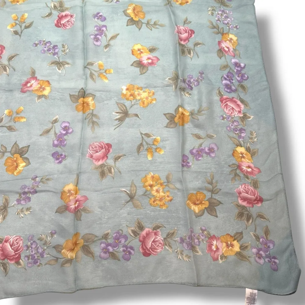 Vintage Echo Light Blue Floral Semi Sheer Scarf - Image 11