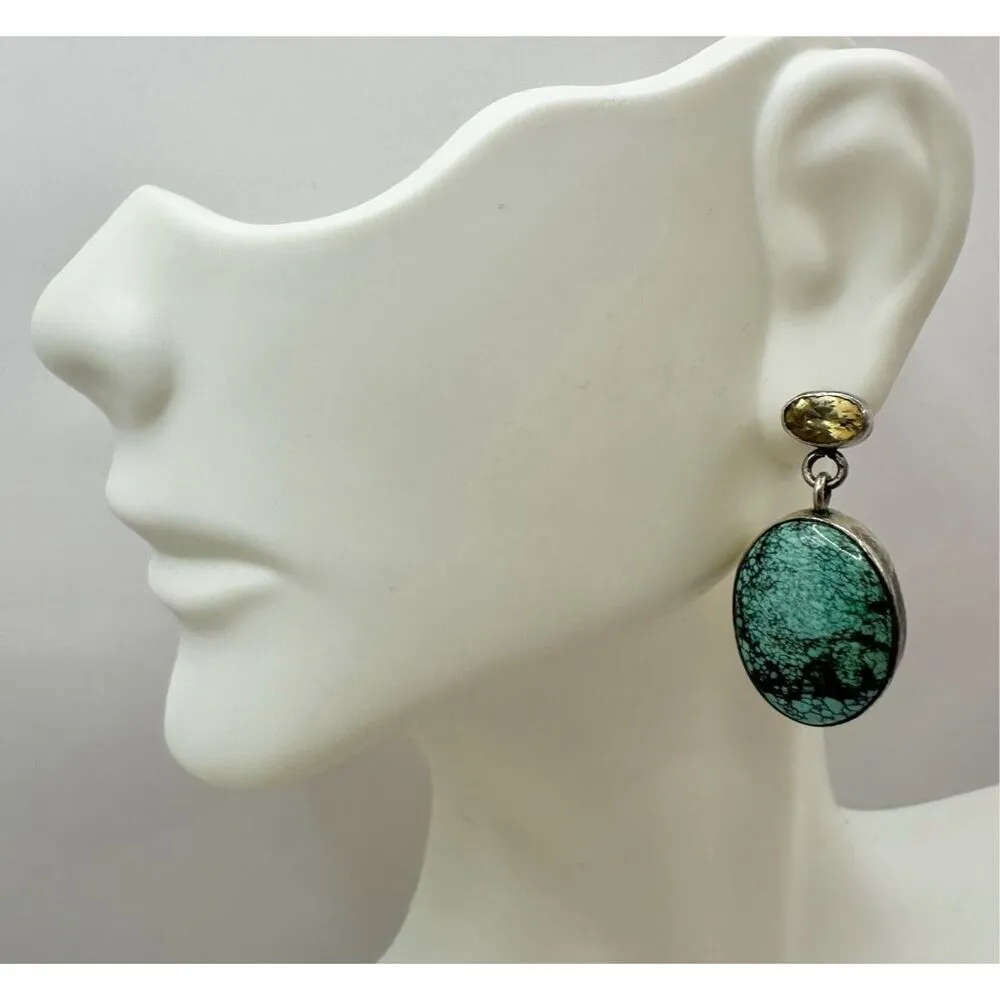 sterling silver turquoise and yellow topaz earrings Blue - Image 3