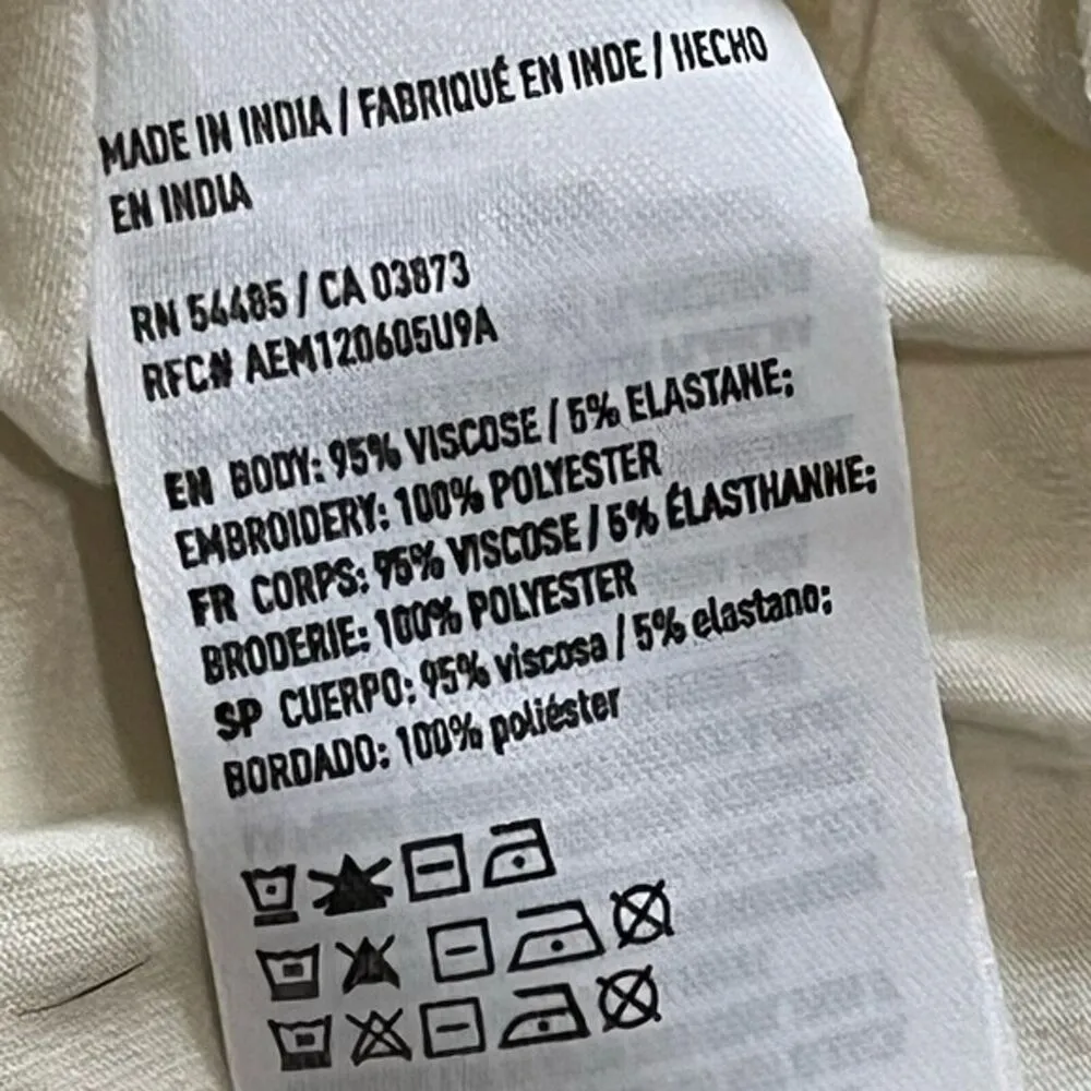 American Eagle Embroidered Tube Tank Top Size S Off The Shoulder White Navy - Image 5