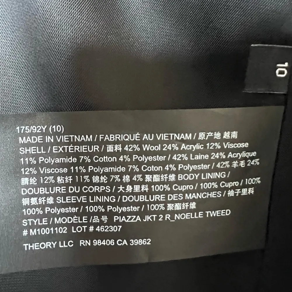 Theory  Piazza Noelle Double Breasted Tweed Blazer BLACK MULTI Size 10 - Image 10