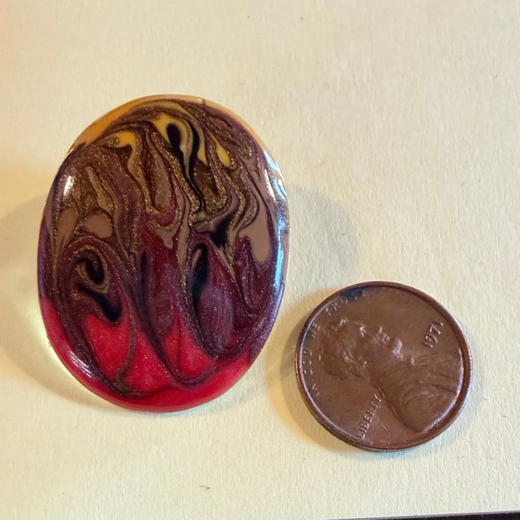 American Vintage Brown Red Swirl Oval Pierced Statement Earrings - Image 4