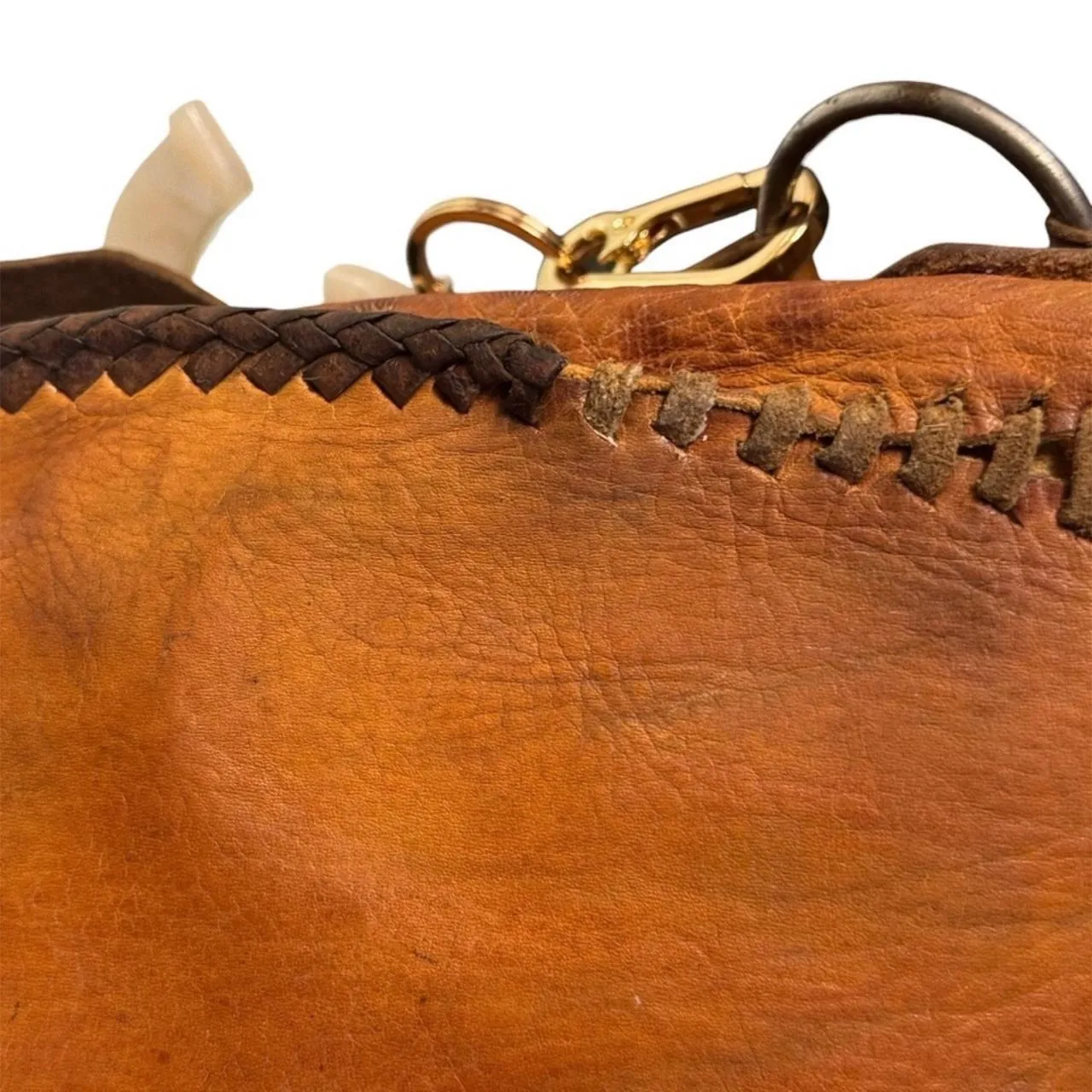 70’s Hand-Tooled & Painted Deerskin Leather Rose Saddle Shoulder Bag Mexico Western - Image 6