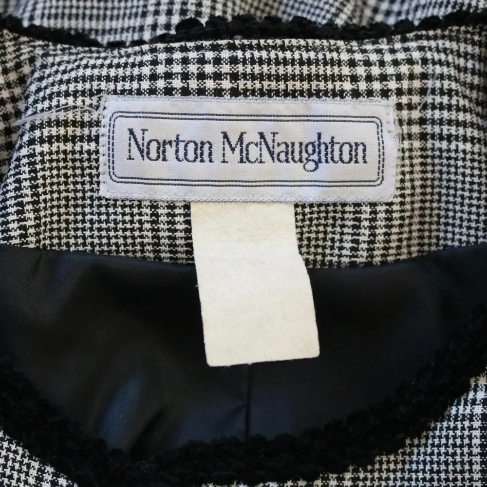 Vintage ‘90s Norton McNaughton Black & White Plaid Houndstooth Blazer - Image 7