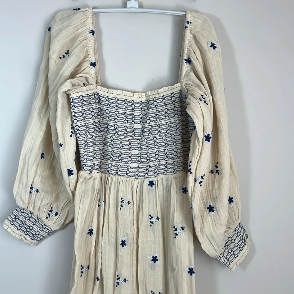 embroidered detail boho crinkle jumpsuit in ecru Size Medium - Image 5