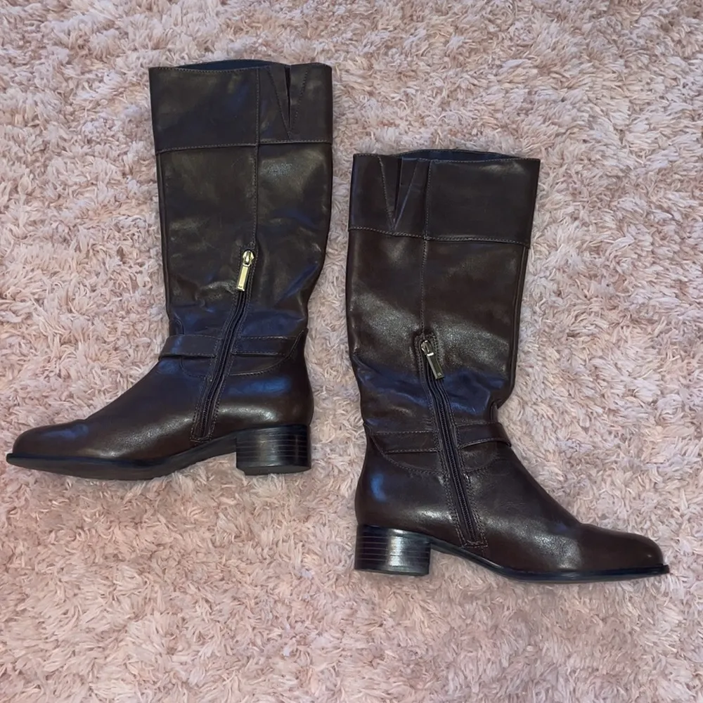 Banana Republic Brown Leather Zip Knee High Riding Boots - Image 2