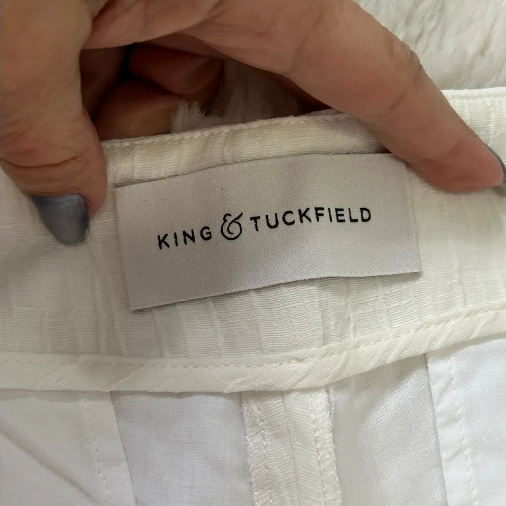 King & Tuckfield White Linen Blend Jacquard Shorts Size L - Image 7