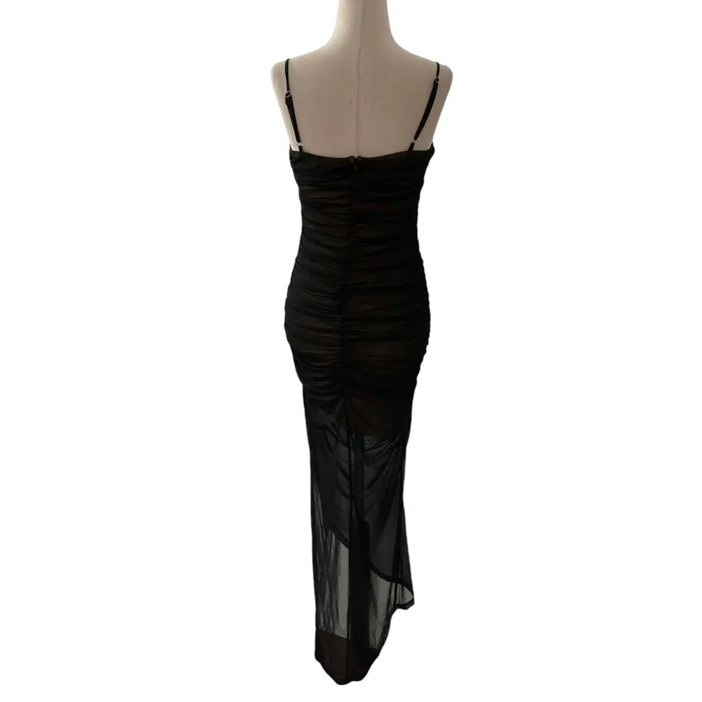 Hello Molly Black Ruched Fitted Midi Dress Women Size 6/Medium NWT | 56-26 - Image 3