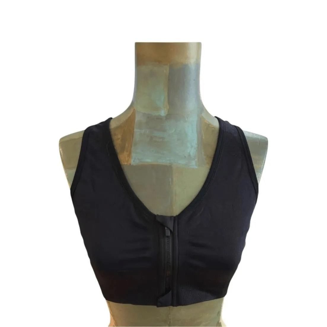 Women's Sports Bra Black Zipper Front Wirefree Post - Image 4