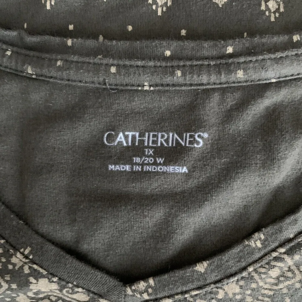 Catherines Womens Size 1X 18/20W Green Multicolor Print V Neck Blouse - Image 4