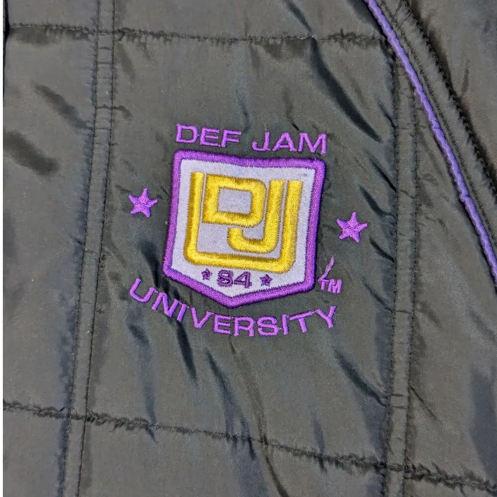 Vintage Def Jam University Puffer Coat Black Embroidered Hip Hop MTV Music 90s Size M - Image 3