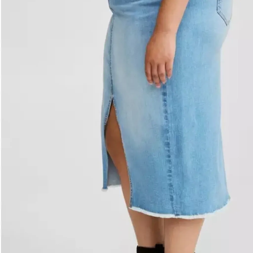 NWT Torrid Midi Denim Front Slit Skirt, Light Blue Denim Pencil Skirt - Image 3