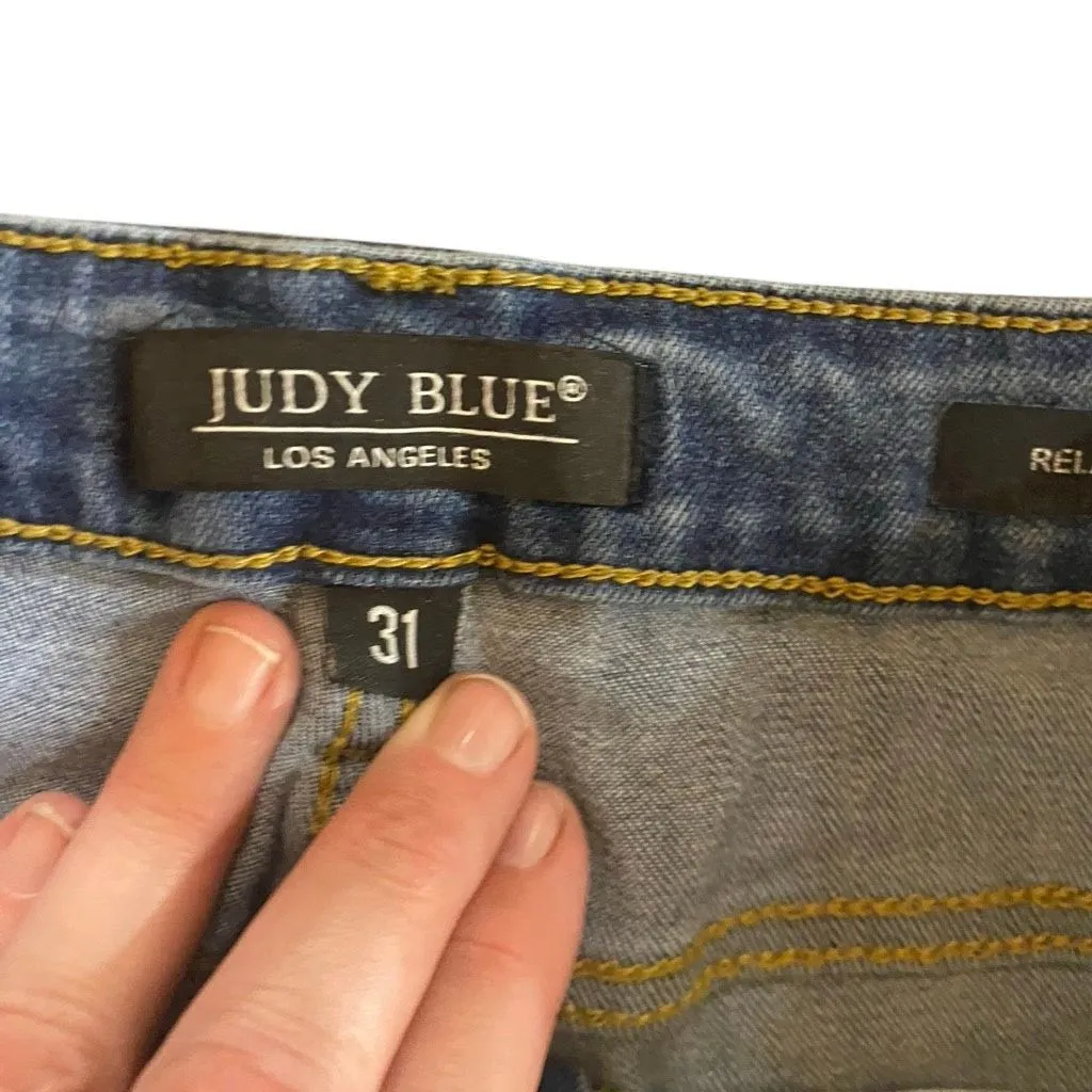 Judy Blue Relaxed Fit Angie Straight Leg Distressed Jeans JB82102DK Size 31 - Image 14
