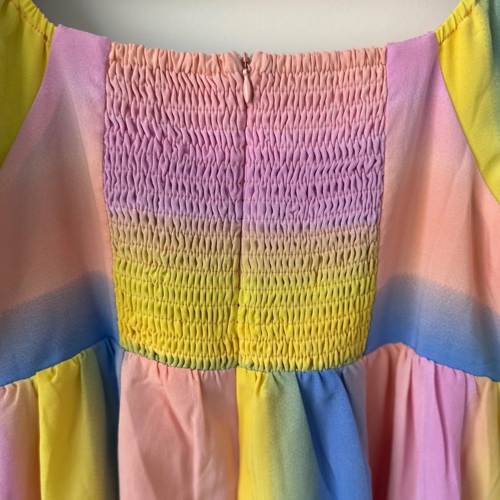 English Factory‎ Women's Rainbow Striped Puff Sleeve Babydoll Dress Size Medium - Image 9