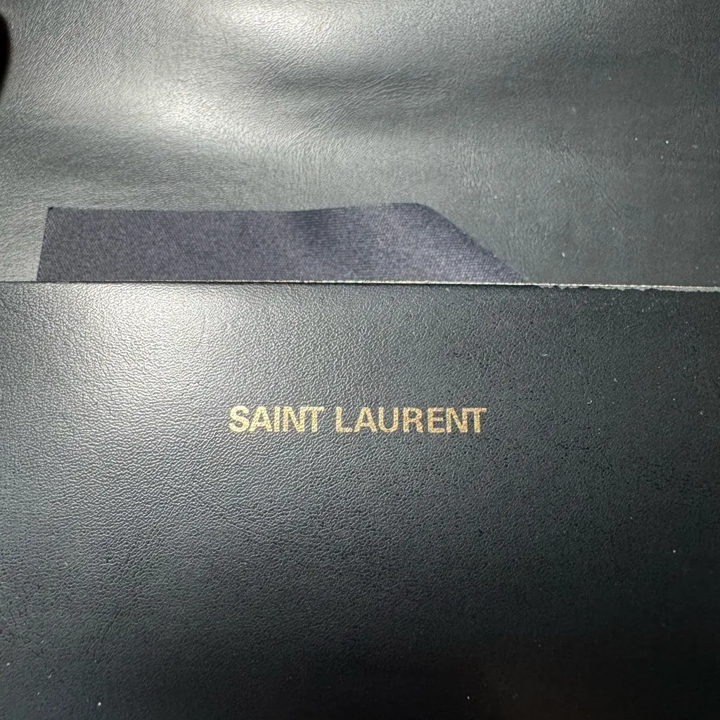 Saint Laurent Black Leather Flap Sunglass Case with Cloth EUC - Image 5