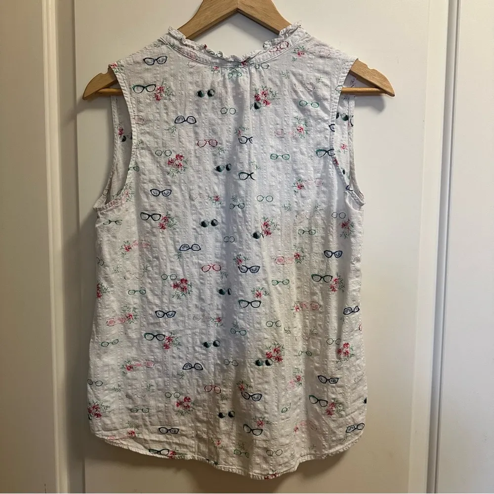 Van Heusen Floral and Glasses Print Sleeveless Cotton Blouse Medium - Image 3