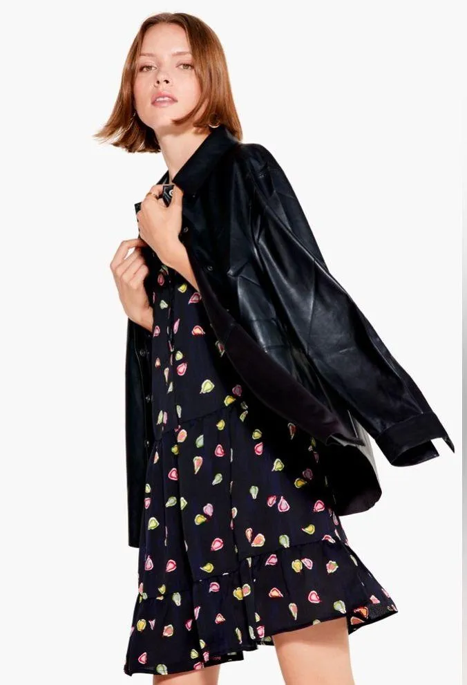 Nic+Zoe Tiered Long-Sleeve Dress w/Mandarin Collar, Black Multi, Size L NWT $188 - Image 2