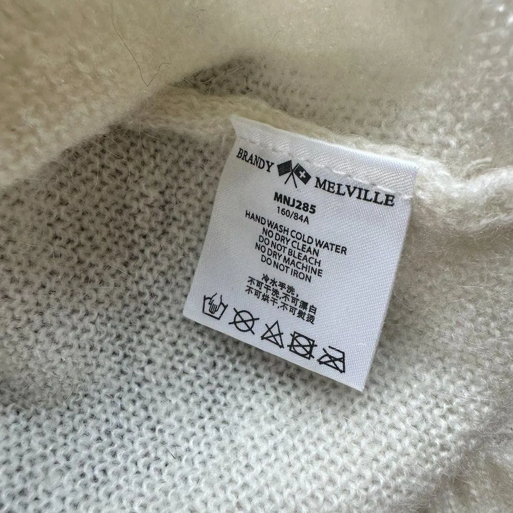 BRANDY MELVILLE SOft Fuzzy V Neck Sweater Cream One Size - Image 9