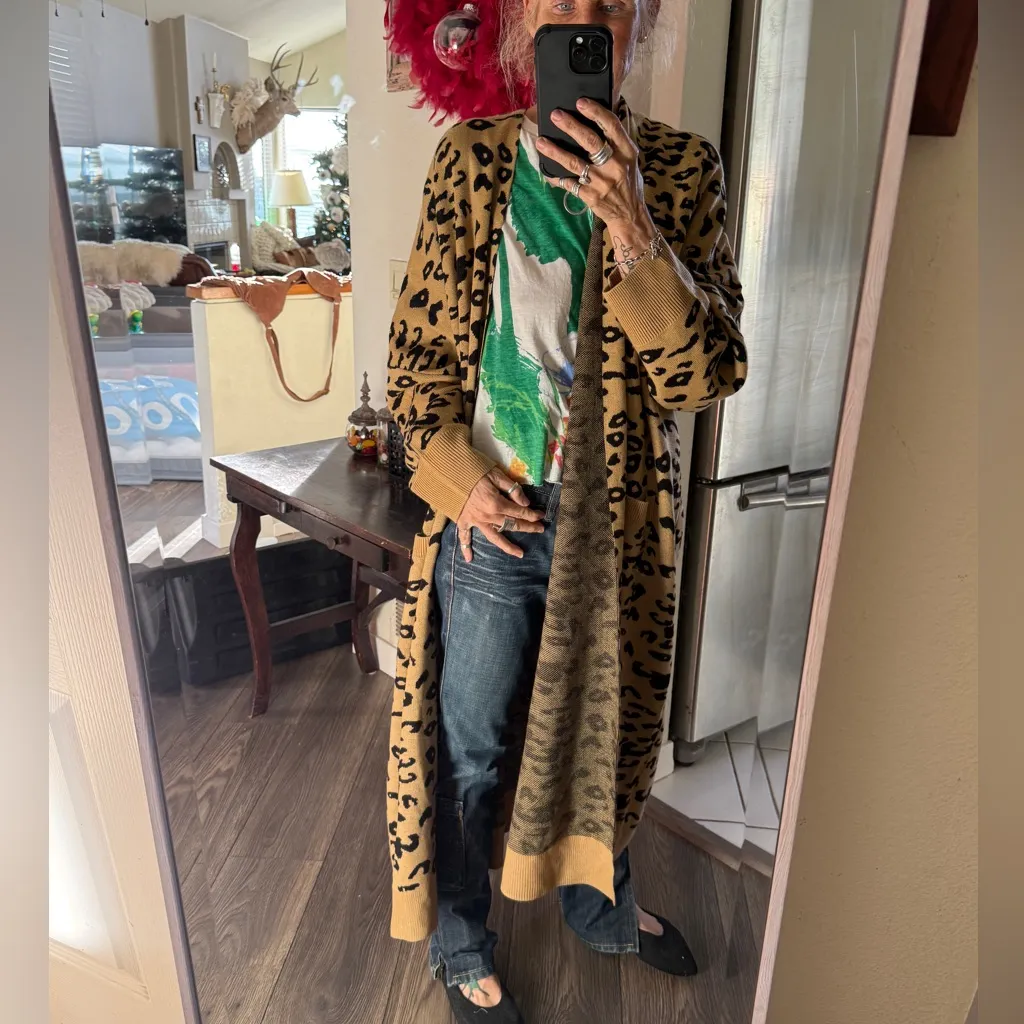 Leopard print knit duster jacket one size Brown Size undefined - Image 3