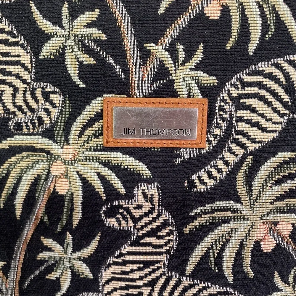 Jim Thompson Vintage Woven Animal Print Large Tote Handbag/Purse Leather Trim - Image 4