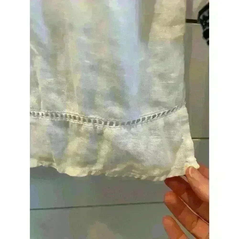 Artisan NY Women's White Blue Linen Caftan Pullover Tunic Top, S - Image 5