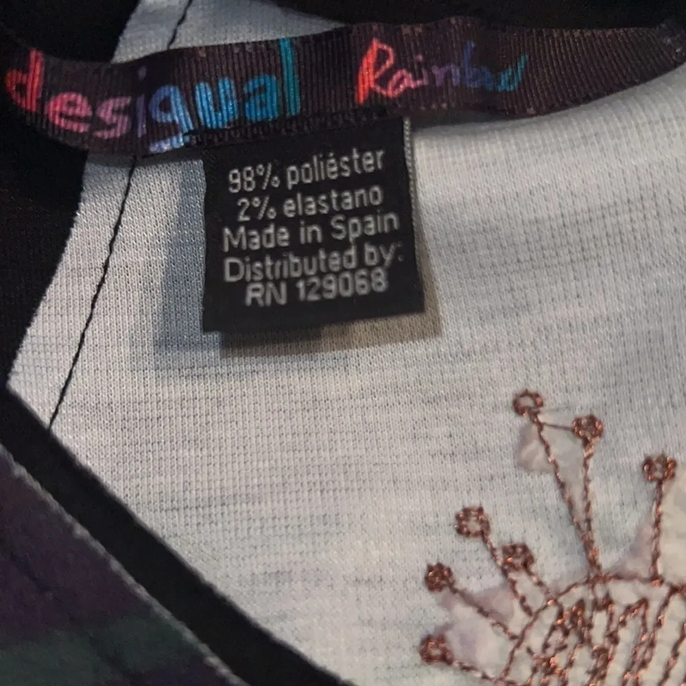 desigual Rainbow Black and Rainbow Wearable Art Shift dress size Small‎ - Image 5