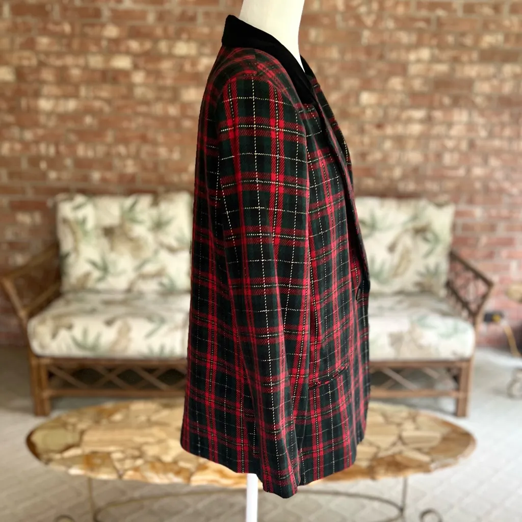 90s Sag Harbor Vintage Red Black Tartan Plaid Metallic Blazer 16P Preppy - Image 6