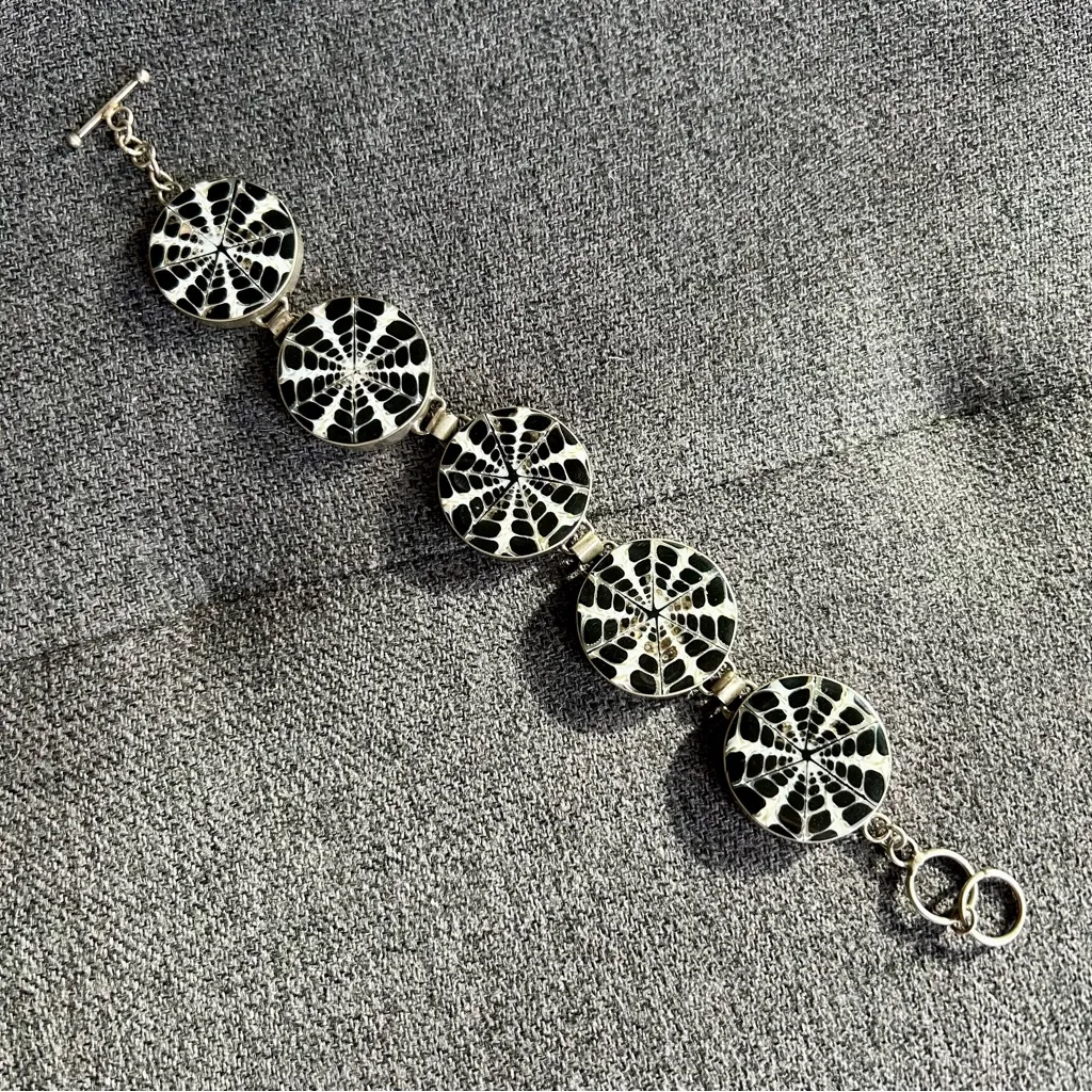 Vintage, 925 SS Spider Shell, Adjustable Barbell Loop Bracelet, 9 in - Image 5