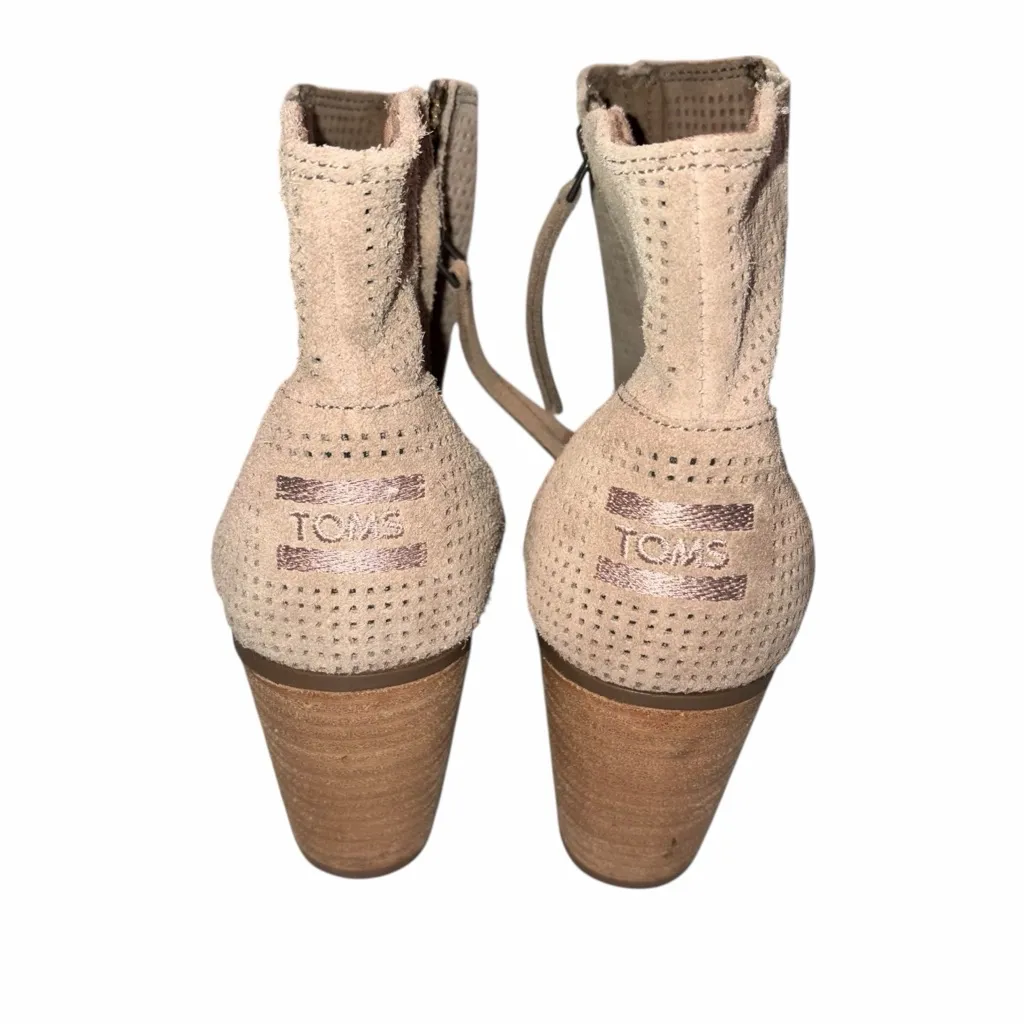 NEW TOMS Majorca Tan Suede Perforated Peep Toe Booties Sandals Shoes size 9 - Image 5
