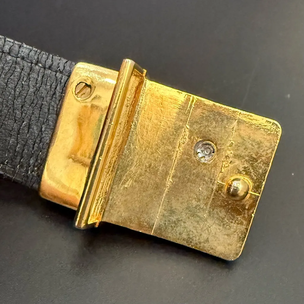 Vintage PIERRE CARDIN Gold Buckle Black Leather Belt Size 34 - Image 10