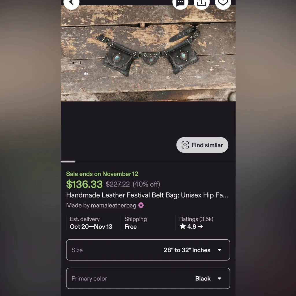 NWT Handmade Leather Gemstone Waist Belt Bag Black - Image 6