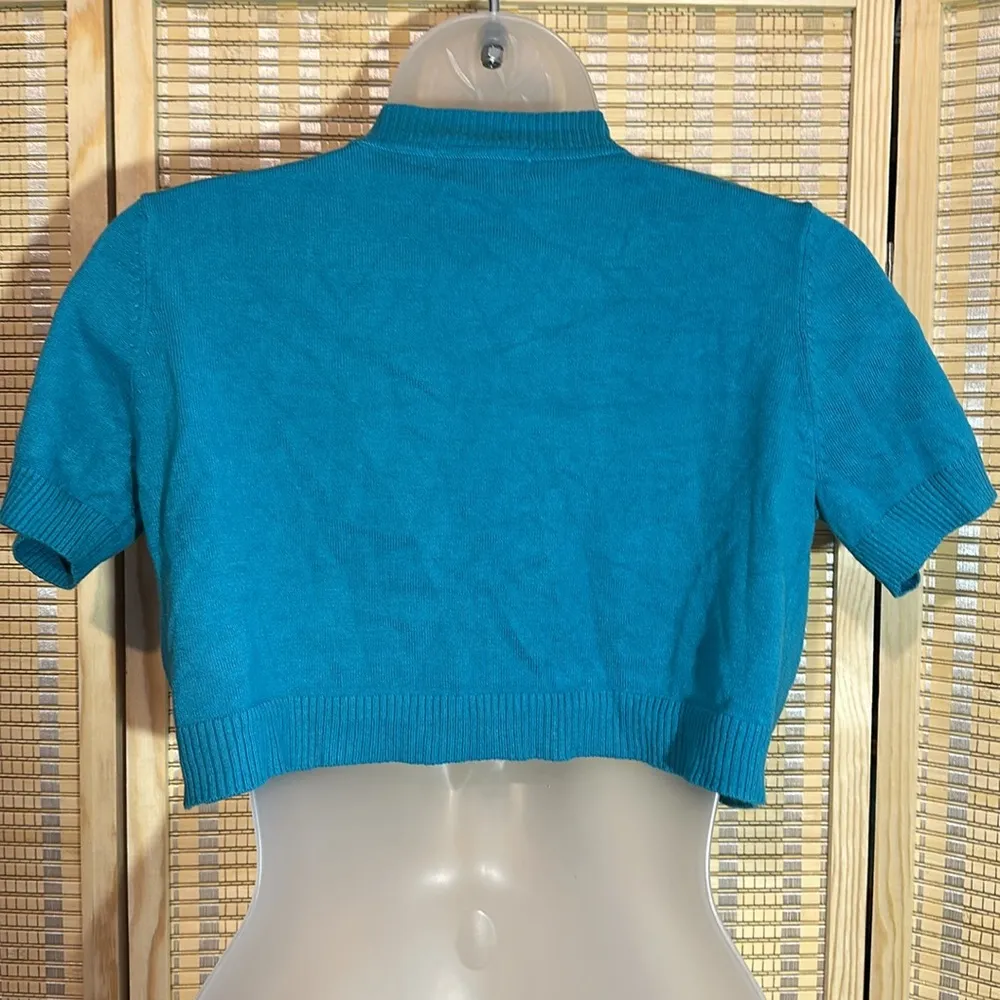 Speechless Vintage 1990s Y2K Teal Blue Knit Bolero Cardigan Sweater Jrs 7 NWT - Image 6