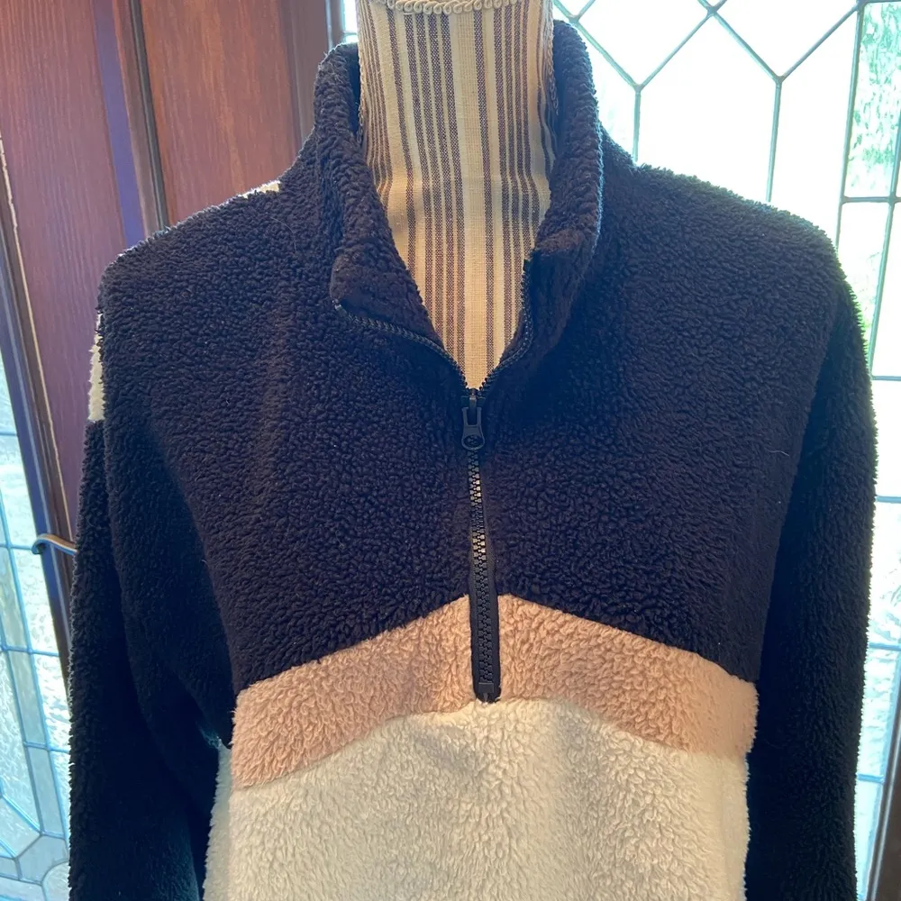 Winter warm long sleeve double fuzzy plush 1/4 zip pullover Top block Top - Image 6