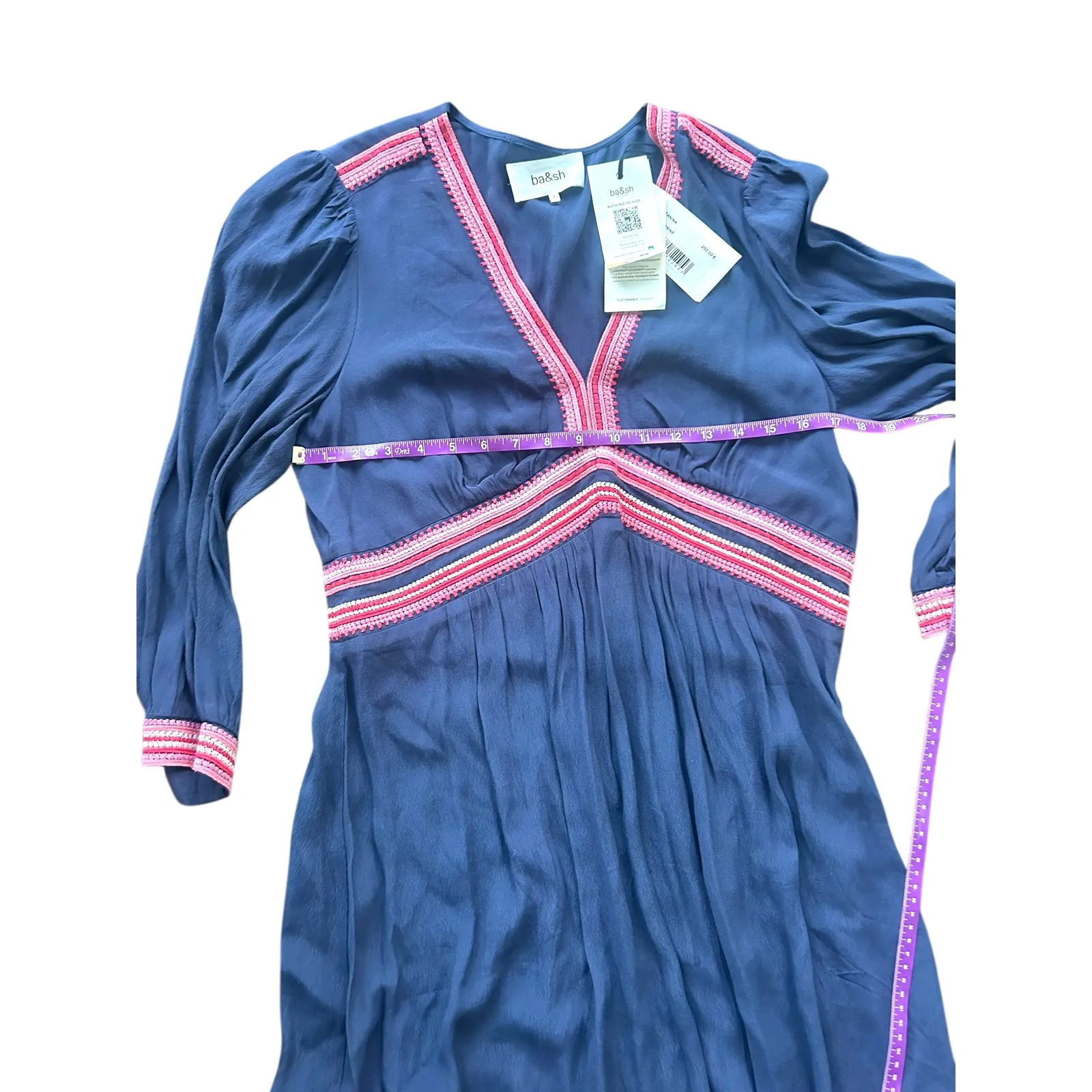 Ba&sh Robe Tanina Navy Blue Embroidered V-Neck Midi Dress NWT - Image 8