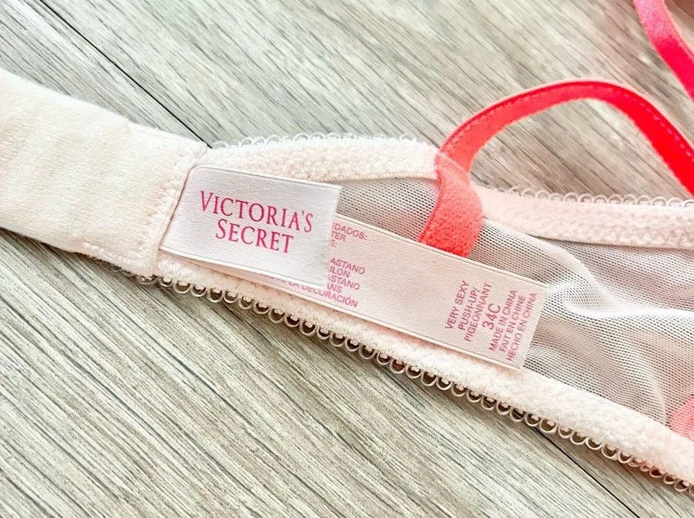 RARE Victoria’s Secret Very Sexy Coral Orange Red Lace Polka Dot Push Up Bra 34C - Image 4